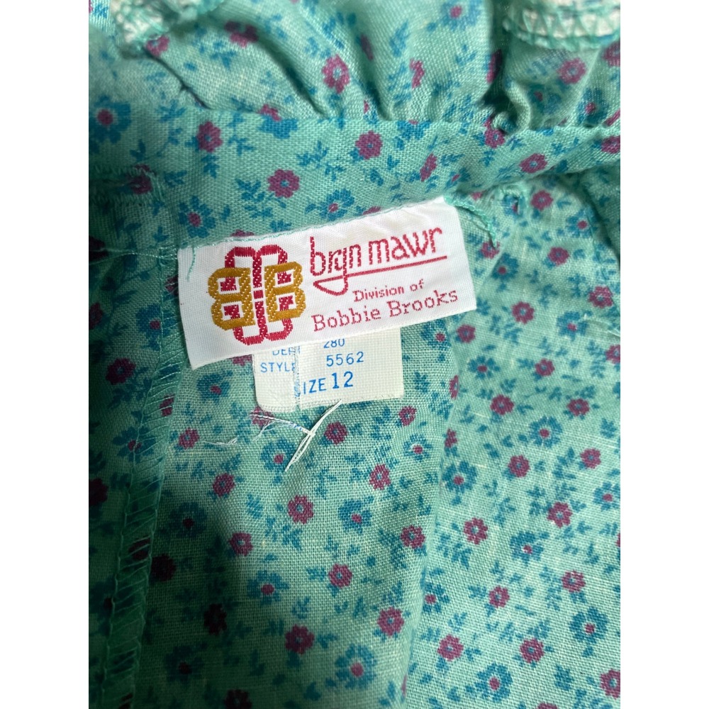 Bryn Mawr Bobbie Brooks Vintage Teal Floral Lace Sailor Collar Blouse 12 5562 - Picture 3 of 8